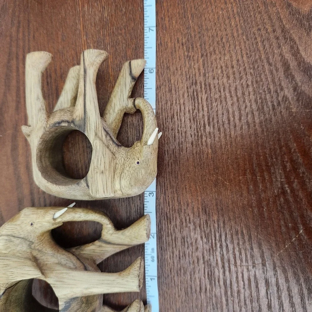 Vintage‎ standing wooden elephant napkin ring holders set of 6